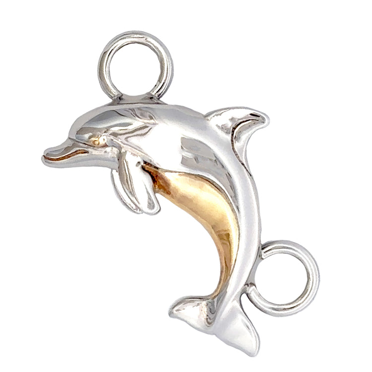 Dolphin Bracelet Topper by Kovel.   Made from 925 Rhodium Silver with Delicate 18Kt Gold Accent Plating.  Dimensions1-1/4&quot; long, 7/8&quot; wide
