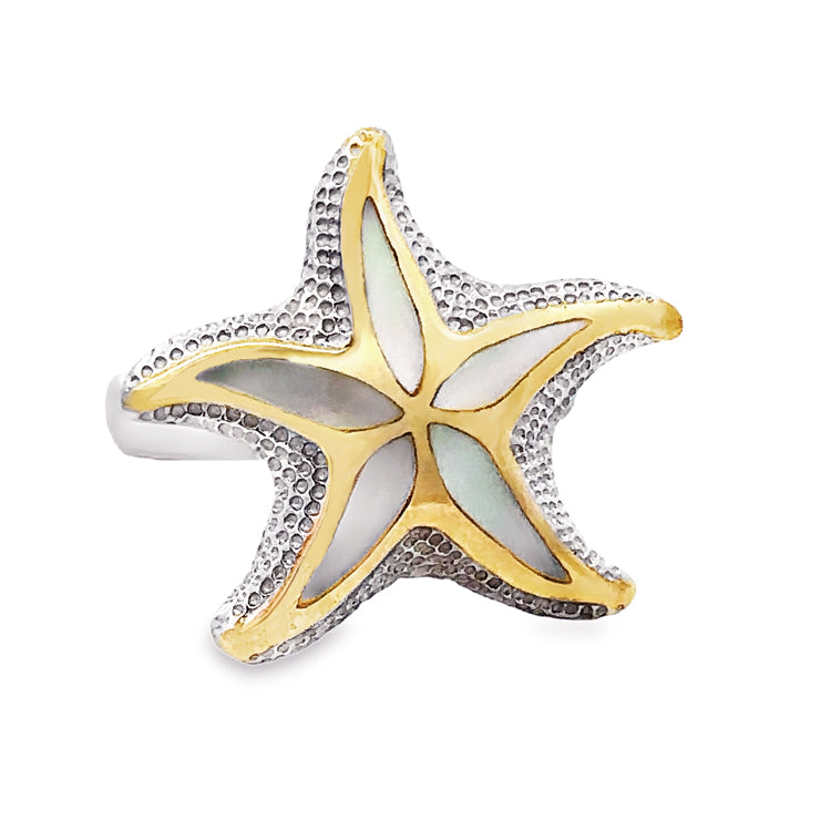 Large Floating Starfish Ring, Sterling