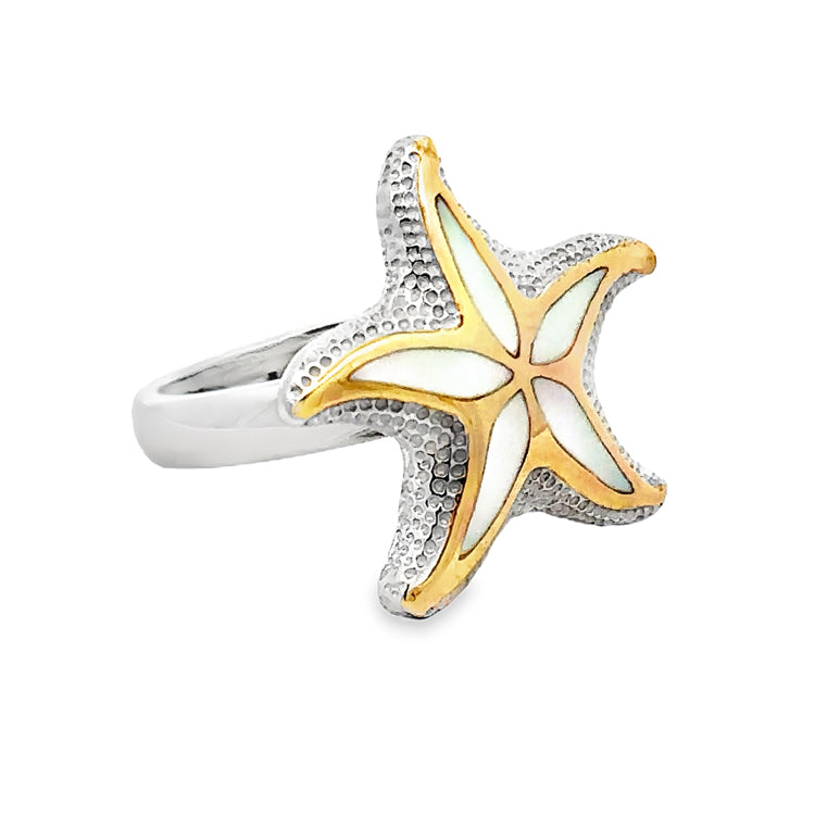 Large Floating Starfish Ring, Sterling