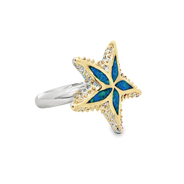 Small Spikey Starfish Ring, Sterling