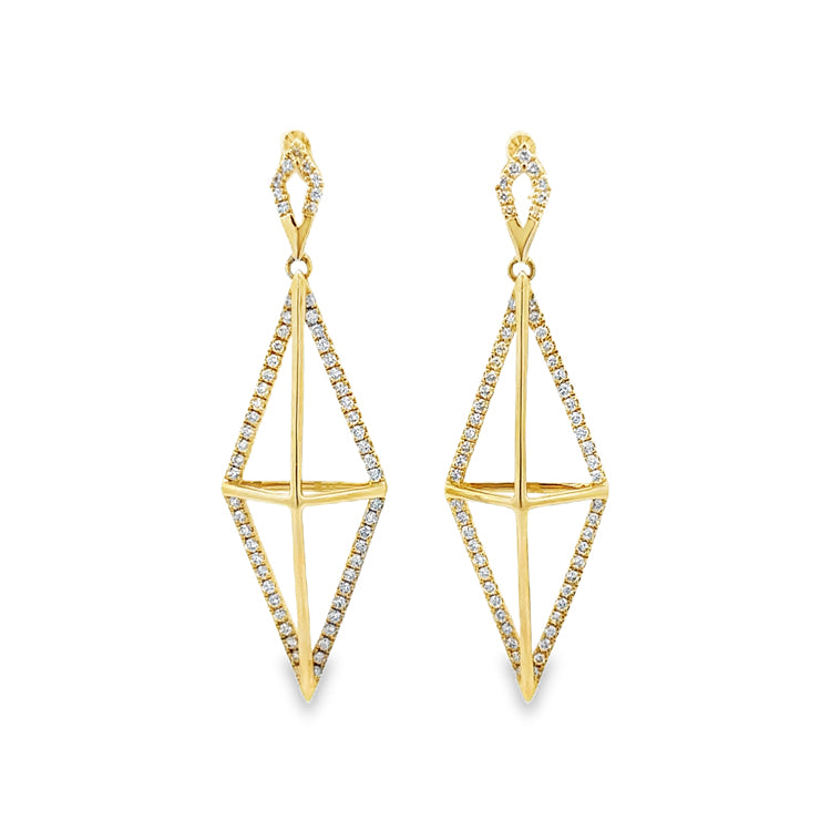 Dangling 3-D Diamond Earrings, 14Kt