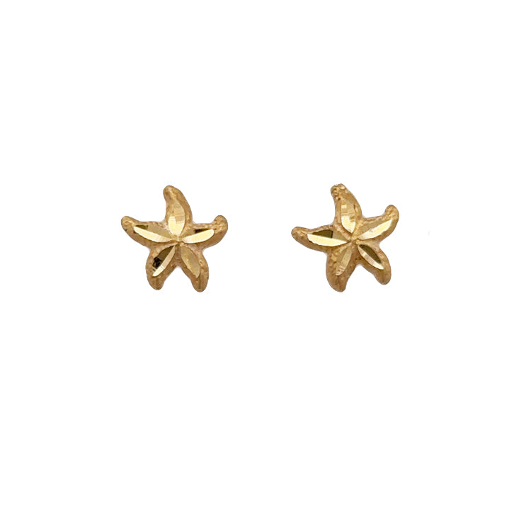 14Kt Yellow Gold Small Diamond Cut Starfish Post Earrings