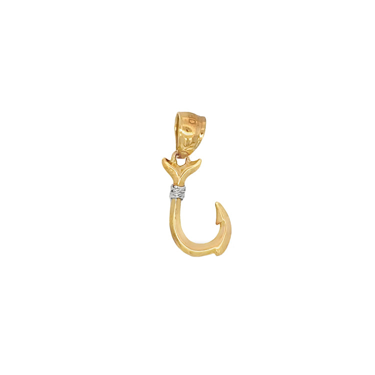 Whale Tail Fish Hook Pendant, 14Kt