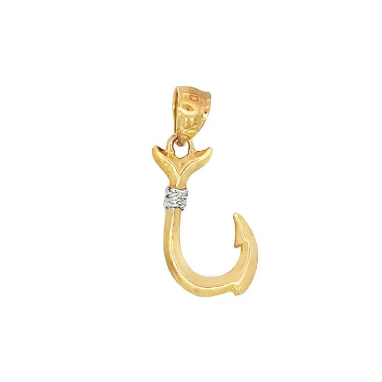 Whale Tail Fish Hook Pendant, 14Kt