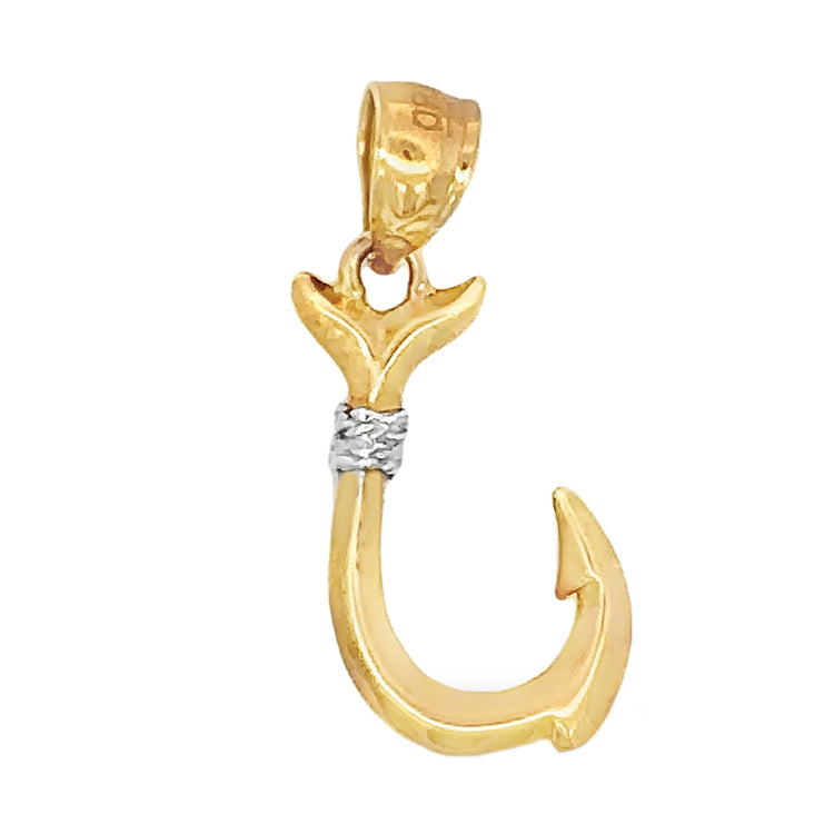 Whale Tail Fish Hook Pendant, 14Kt