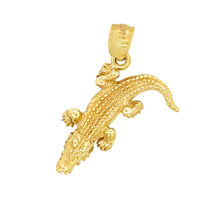 14KT Yellow Gold 3-D Alligator Pendant with moveable jaw.  Dimensions: 1" long, 1/2" wide