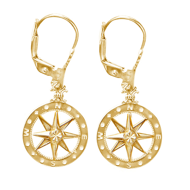 Compass Rose Earrings, 14Kt