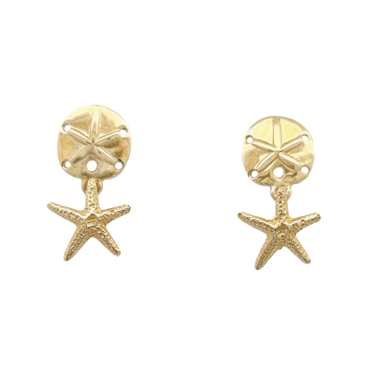 Sand Dollar and Starfish Earrings, 14Kt