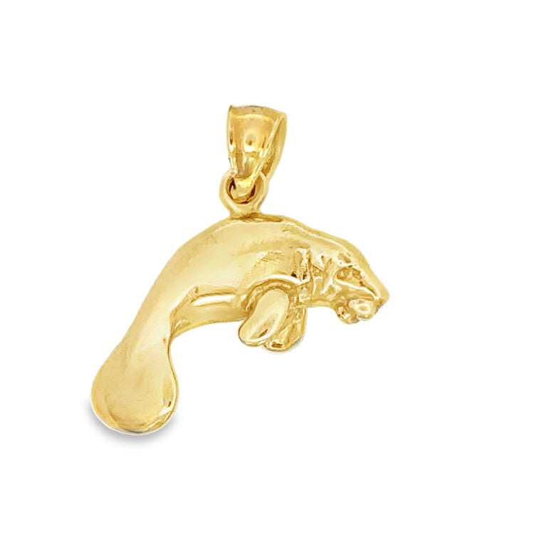 14Kt Yellow Gold Medium Swimming Manatee Pendant, 3-D  Dimensions: 3/4&quot; drop&quot; , 7/8&quot; Wide