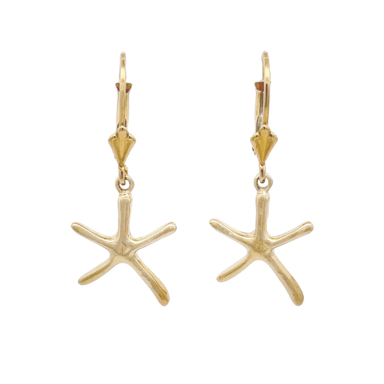 14Kt Yellow Gold Asymmetrical Starfish Lever-back Earrings