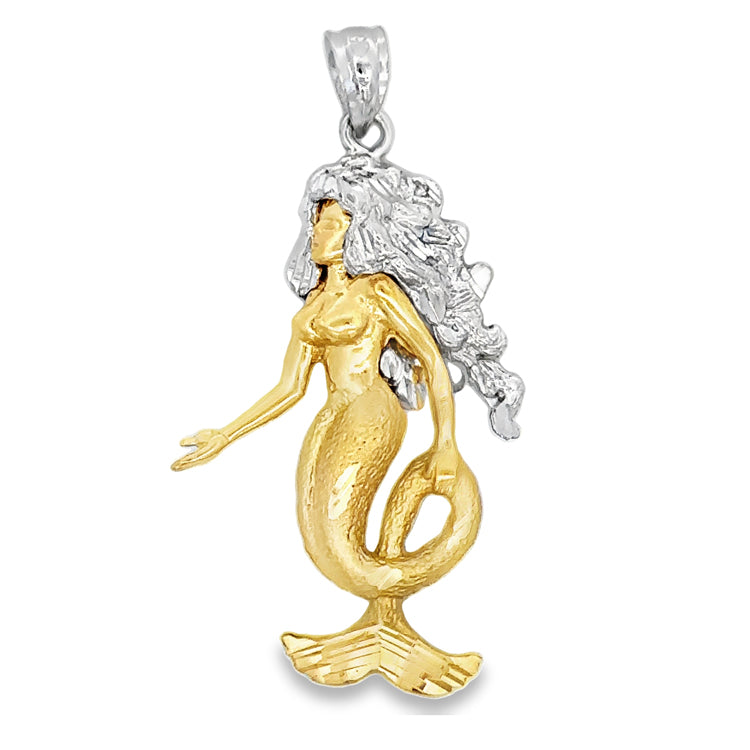 14Kt Yellow and White Gold Mermaid Pendant  Dimensions:&nbsp; 1-1/2" Drop x 7/8" Wide