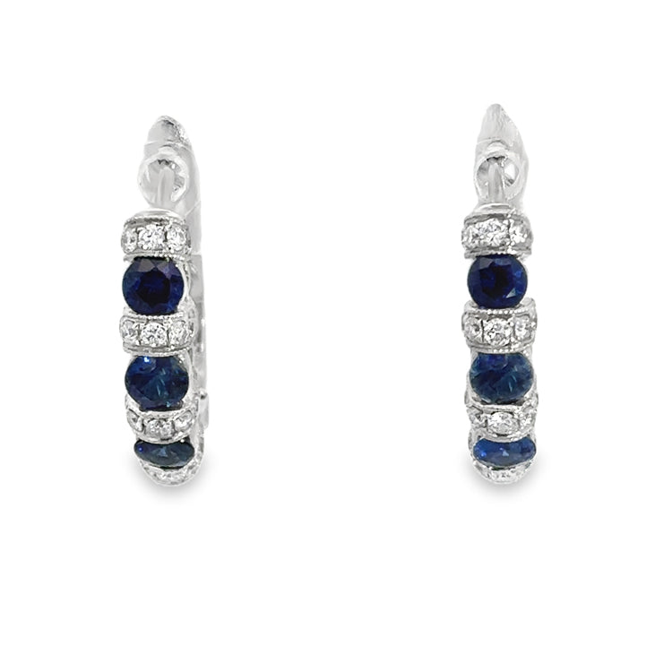 Sapphire and Diamond Hoop Earrings, 18Kt