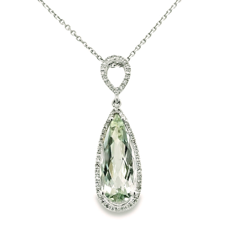 Green Amethyst and Diamond Necklace, 14Kt