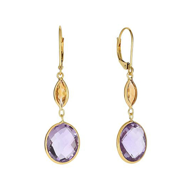 Amethyst and Citrine Earrings, 14Kt