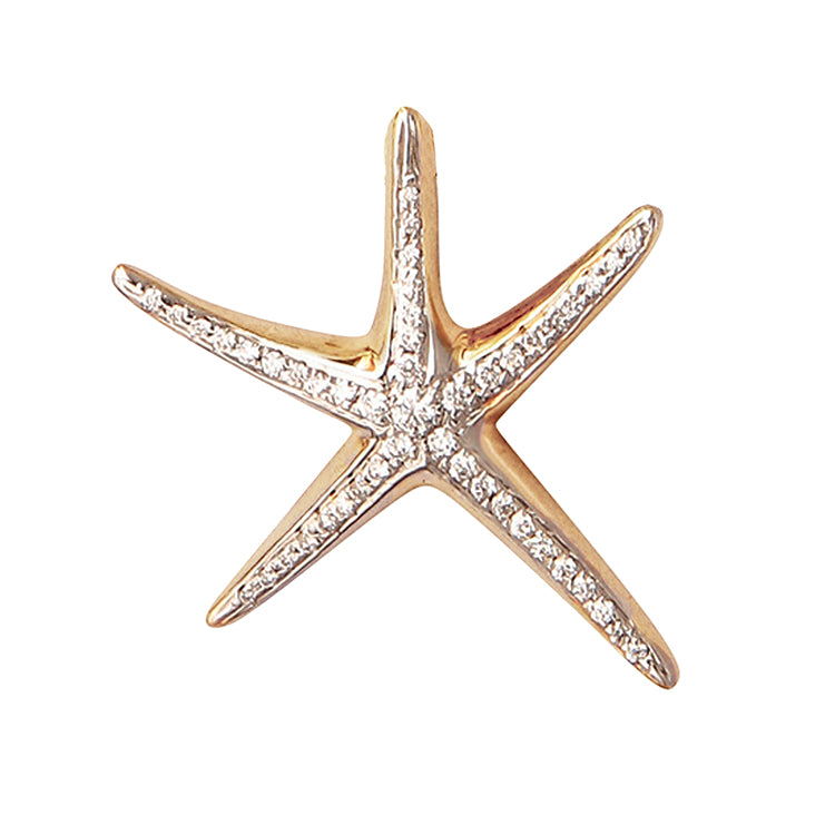 Gold Starfish Pendant with .43 TW Diamonds and Hidden Bail. Measures 1-1/4" long, 1-1/16" wide