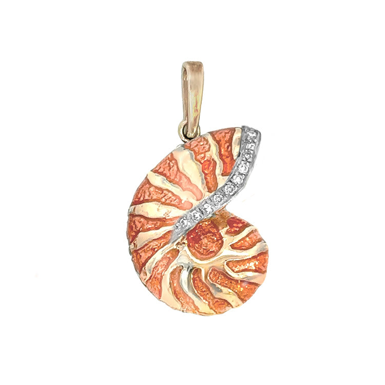 Nautilus Pendant, 14Kt &amp; Diamonds, Enamel