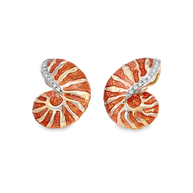 Nautilus Earrings, 14Kt &amp; Diamonds, Enamel