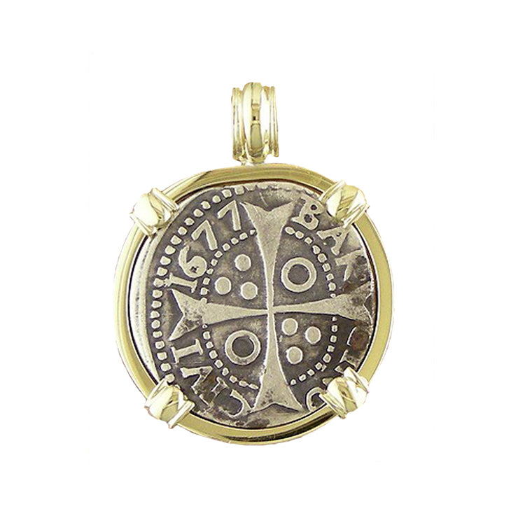 Spanish Croat Coin Pendant, 18Kt Frame