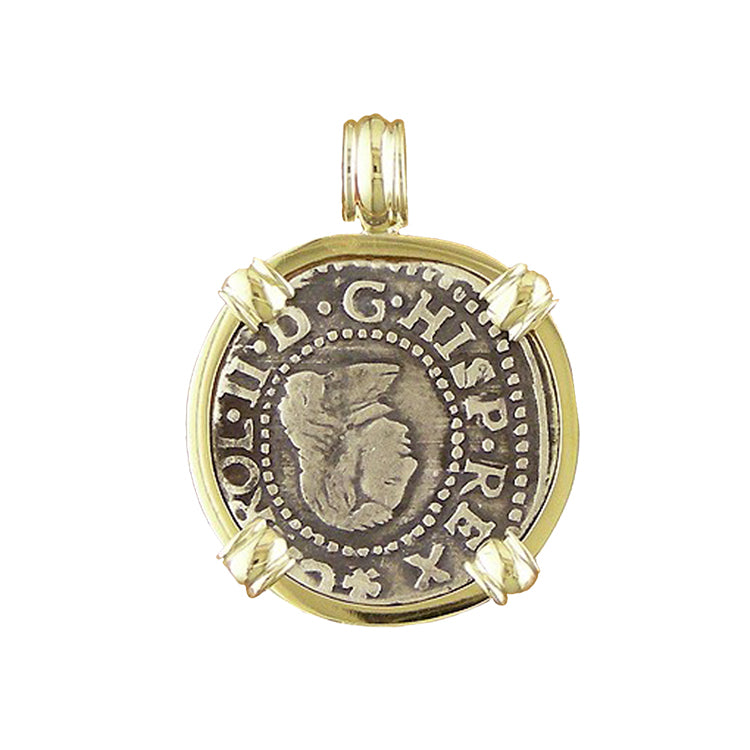 Spanish Croat Coin Pendant, 18Kt Frame