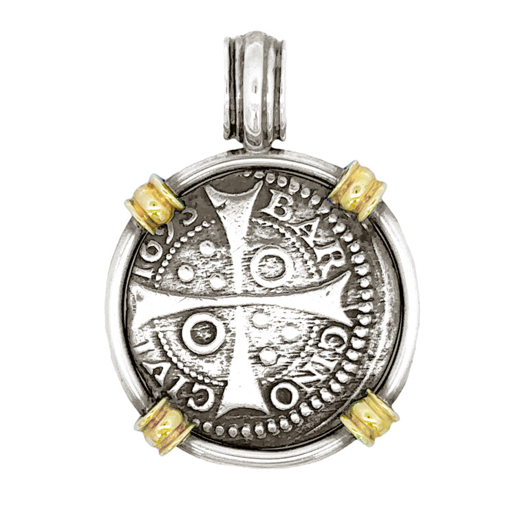 Spanish Croat Coin Pendant, Sterling &amp; 18Kt Frame