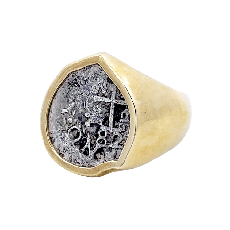 Spanish Cob Coin Ring - Half Reale in Sterling &amp; 14Kt