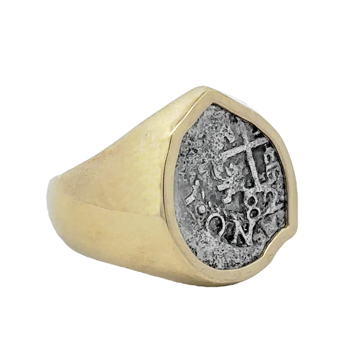 Spanish Cob Coin Ring - Half Reale in Sterling &amp; 14Kt