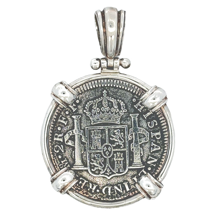 Spanish Silver Bust Coin Pendant  - El Cazador Shipwreck - 2 Reales