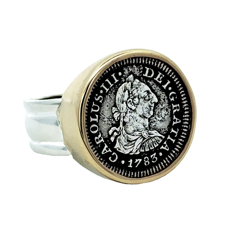 El Cazador Shipwreck Half Reale Coin Ring, Sterling &amp; 14Kt