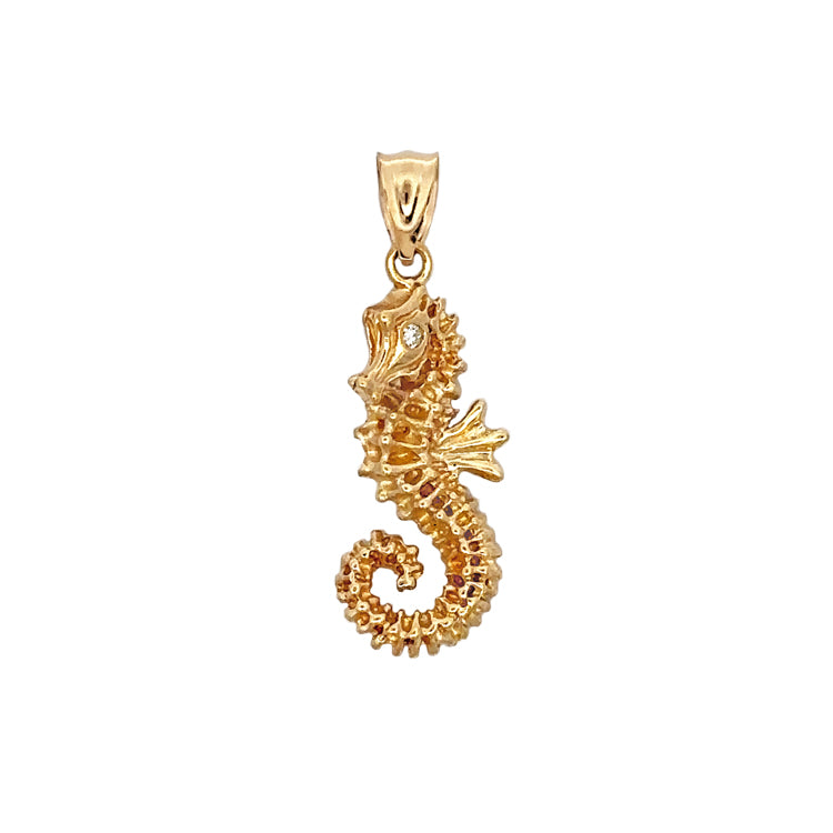 14Kt Yellow Gold Seahorse Pendant with Diamond Eye, .015ct