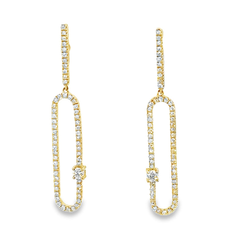 Diamond Paperclip Dangle Earrings, 14Kt