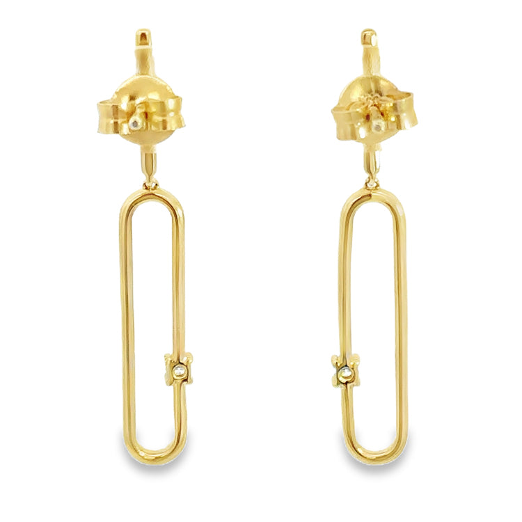 Diamond Paperclip Dangle Earrings, 14Kt