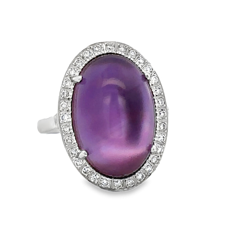 Amethyst and Diamonds Ring, 14Kt