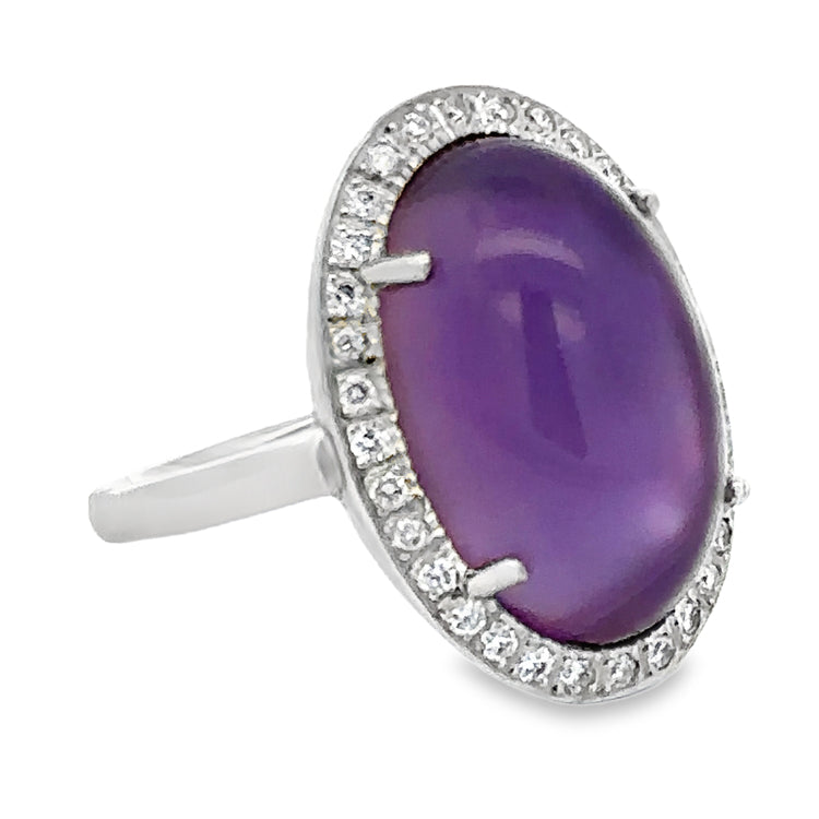 Amethyst and Diamonds Ring, 14Kt