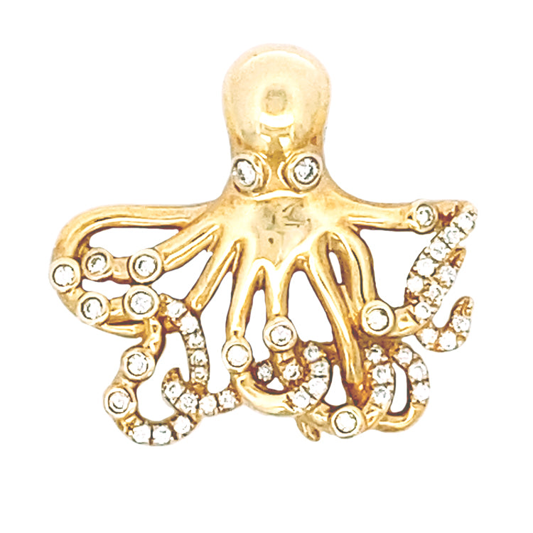 14Kt Yellow Gold Octopus pendant with .35tw Diamonds