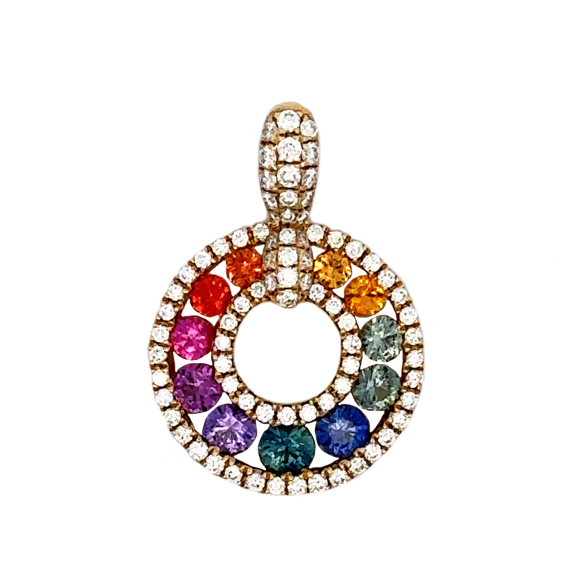 Rainbow Sapphire Circle Pendant