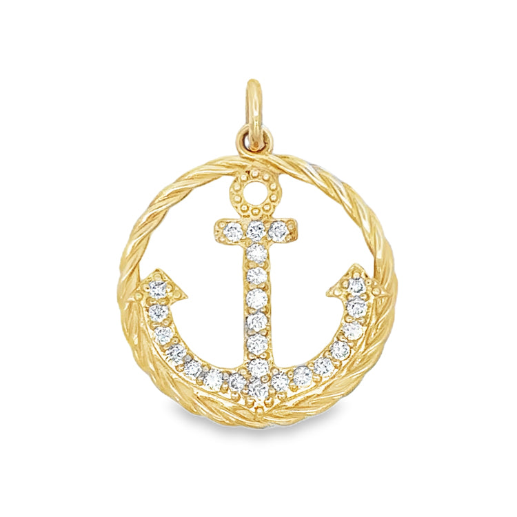 Anchor in Rope Circle Pendant, 14Kt