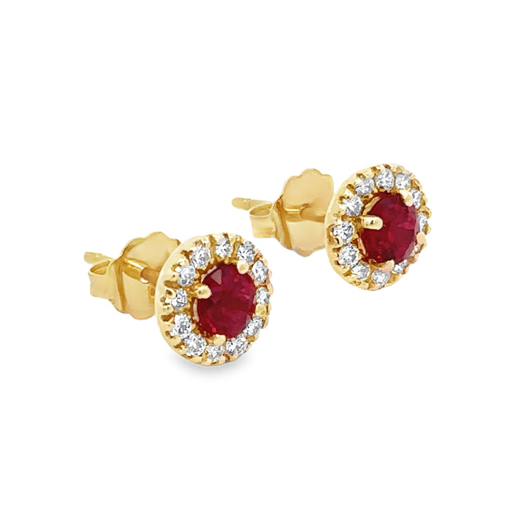 Ruby and Diamond Stud Earrings, 14Kt