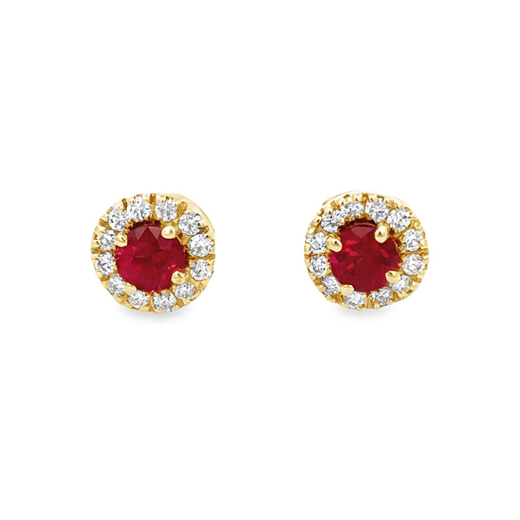 Ruby and Diamond Stud Earrings, 14Kt