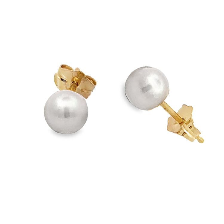 Pearl Stud Earrings, 6.5mm, 14Kt