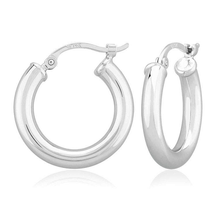 14kt White Gold 3 x 18mm Tube Hoop Earrings.