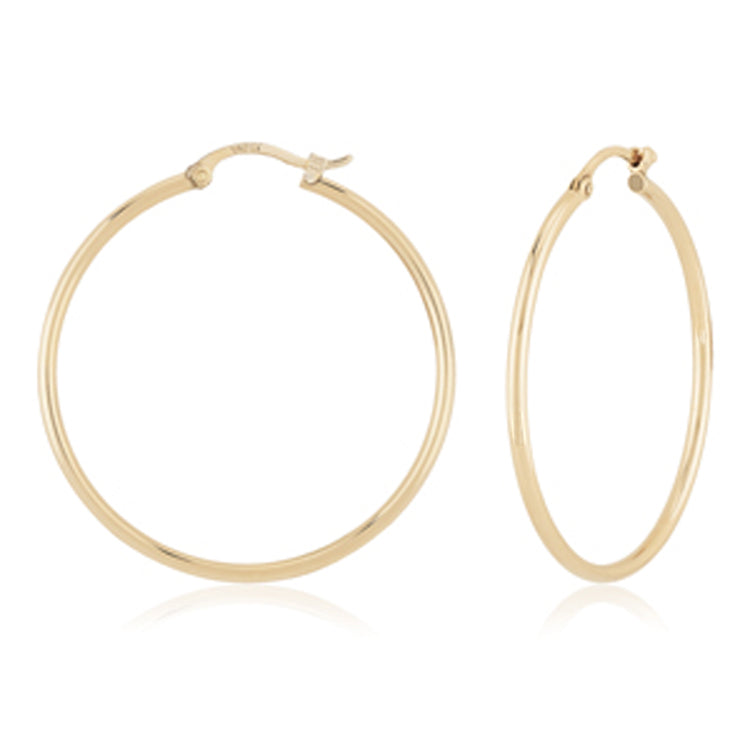 14kt Yellow Gold 1.5 x 30mm Tube Hoop Earrings.