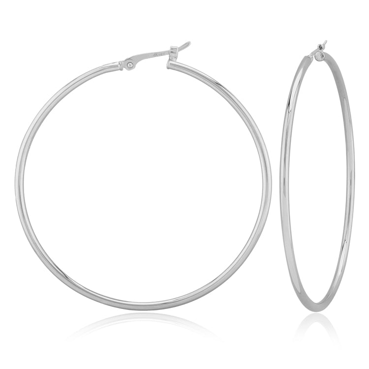 14kt White Gold 1.5 x 40mm Tube Hoop Earrings.