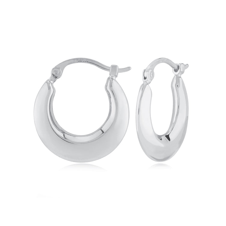 14kt White Gold 15mm Tapered Knife Edge Hoop Earrings with Snap Posts.