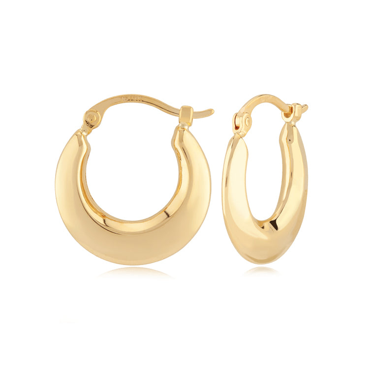 14kt Yellow Gold 15mm Tapered Knife Edge Hoop Earrings with Snap Posts.