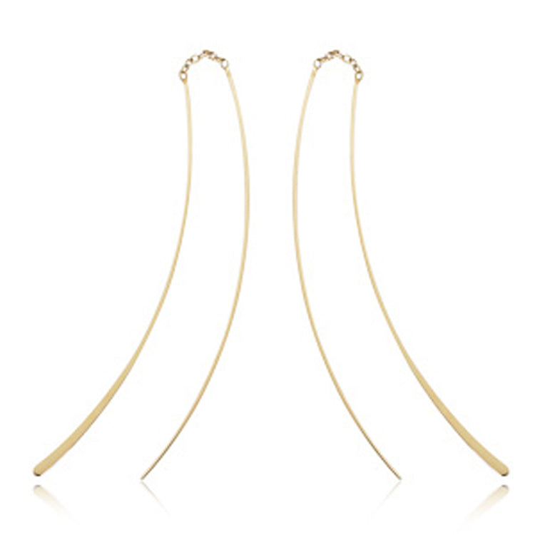 14Kt Yellow Gold "Thick &amp; Thin" Double Sticks joined by chain links Threader Wire earrings.&nbsp;  Dimensions: 2.8" long, .40" width