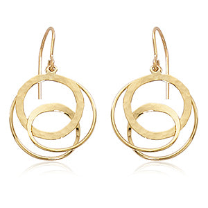 14Kt yellow gold dangle style earrings with interlocking hammered and polished loops hanging from French wires.&nbsp;&nbsp;  Dimensions: 1.15" overall length, .17" wide