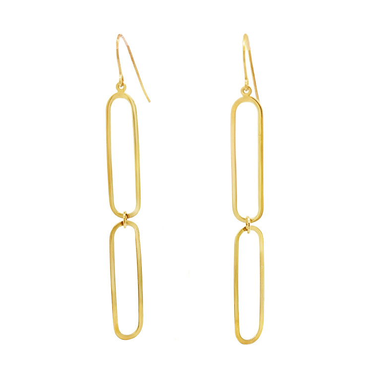 14Kt yellow gold dangle style earrings with two polished Paperclip style links hanging from French wires.&nbsp;&nbsp;  Dimensions: 2-3/4" overall length, 5/16" wide