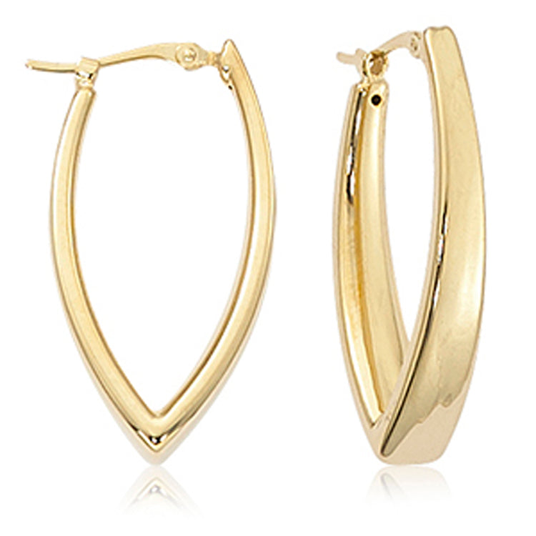 14kt Yellow Gold Tapered 1&quot; &quot;V&quot; Hoop Earrings with Snap Down Posts.