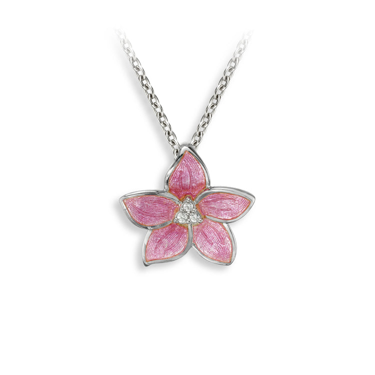 Pink Flower Necklace Sterling &amp; Enamel