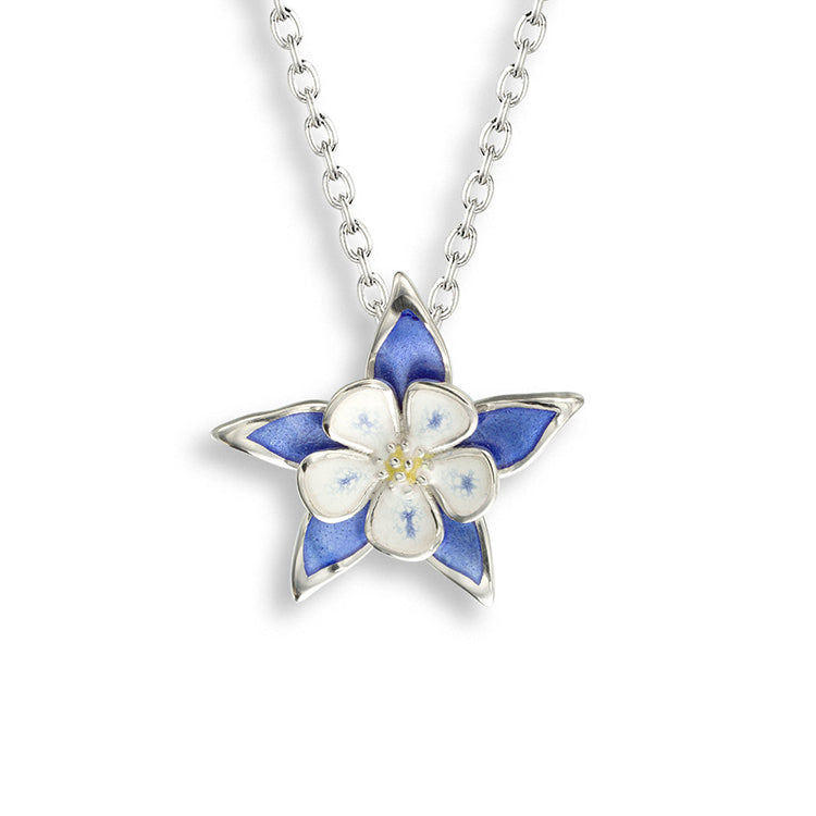 Columbine Flower Necklace, Sterling and Enamel